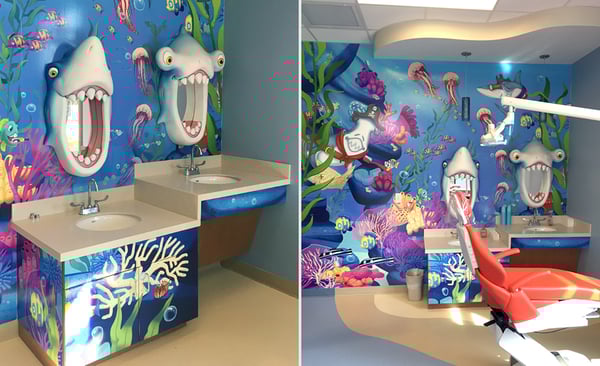 underwater shark brushing station