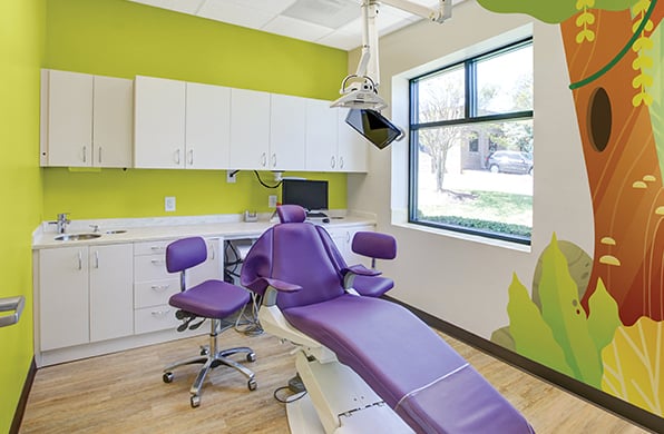 soothing green wall colors in dental treatment room