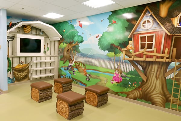 theater for children with backyard mural
